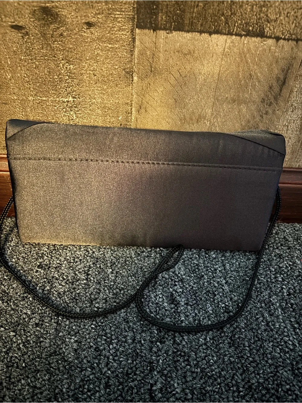 Black Satin Evening Clutch with Rhinestone Buckle
